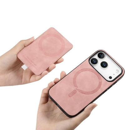 For iPhone 17 Pro Max Retro Cross Leather Ring Side Insert Card Bag MagSafe Phone Case(Pink) - iPhone 17 Pro Max Cases by buy2fix | Online Shopping UK | buy2fix