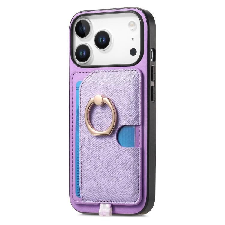 For iPhone 17 Pro Max Retro Cross Leather Ring Side Insert Card Bag MagSafe Phone Case(Purple) - iPhone 17 Pro Max Cases by buy2fix | Online Shopping UK | buy2fix