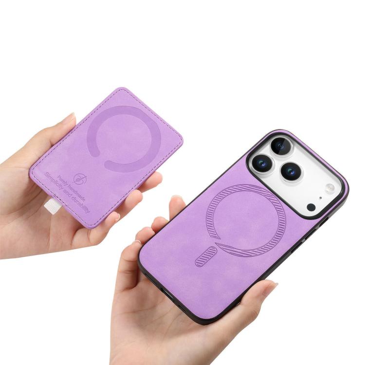 For iPhone 17 Pro Max Retro Cross Leather Ring Side Insert Card Bag MagSafe Phone Case(Purple) - iPhone 17 Pro Max Cases by buy2fix | Online Shopping UK | buy2fix