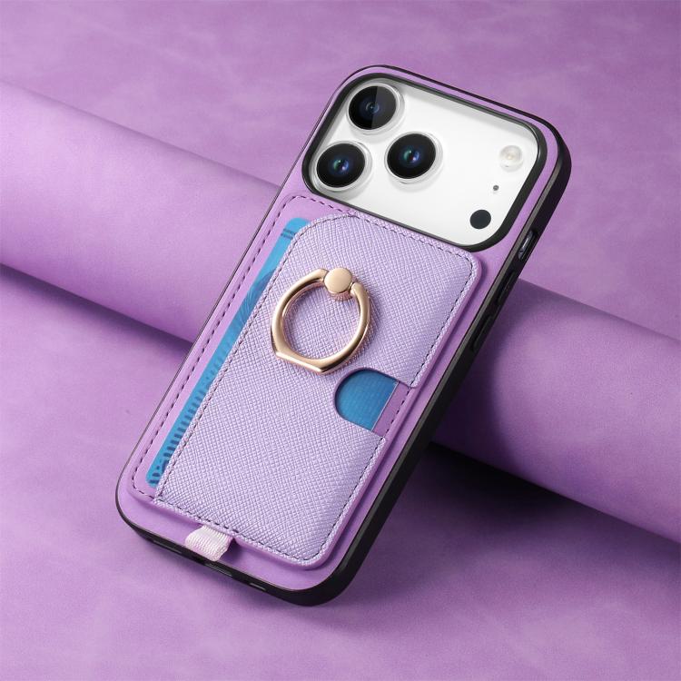 For iPhone 17 Pro Max Retro Cross Leather Ring Side Insert Card Bag MagSafe Phone Case(Purple) - iPhone 17 Pro Max Cases by buy2fix | Online Shopping UK | buy2fix