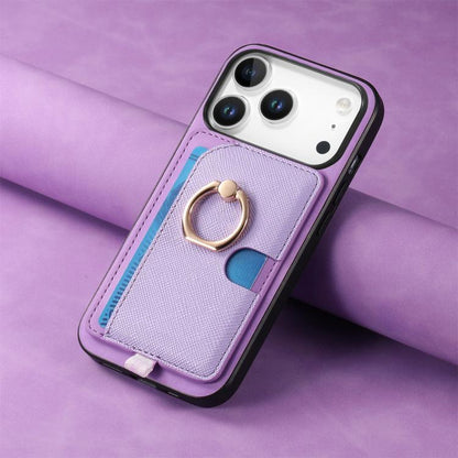 For iPhone 17 Pro Max Retro Cross Leather Ring Side Insert Card Bag MagSafe Phone Case(Purple) - iPhone 17 Pro Max Cases by buy2fix | Online Shopping UK | buy2fix