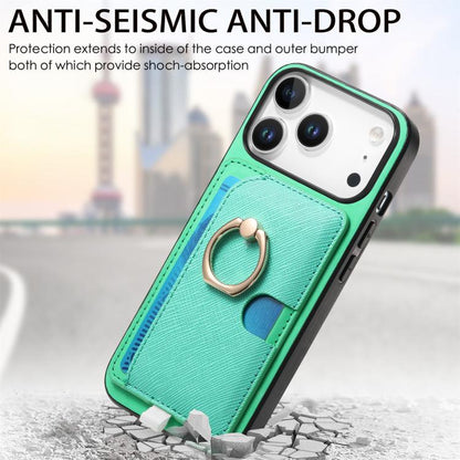 For iPhone 17 Pro Max Retro Cross Leather Ring Side Insert Card Bag MagSafe Phone Case(Green) - iPhone 17 Pro Max Cases by buy2fix | Online Shopping UK | buy2fix