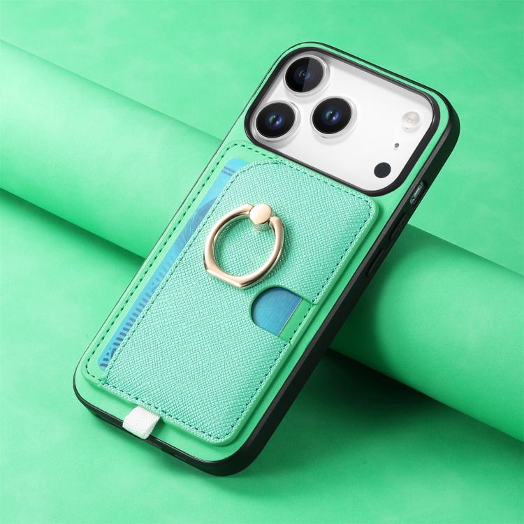 For iPhone 17 Pro Max Retro Cross Leather Ring Side Insert Card Bag MagSafe Phone Case(Green) - iPhone 17 Pro Max Cases by buy2fix | Online Shopping UK | buy2fix