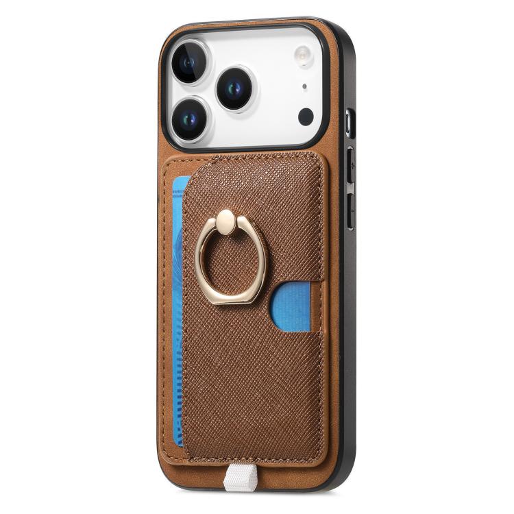 For iPhone 17 Pro Max Retro Cross Leather Ring Side Insert Card Bag MagSafe Phone Case(Brown) - iPhone 17 Pro Max Cases by buy2fix | Online Shopping UK | buy2fix