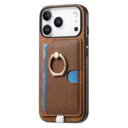 For iPhone 17 Pro Max Retro Cross Leather Ring Side Insert Card Bag MagSafe Phone Case(Brown) - iPhone 17 Pro Max Cases by buy2fix | Online Shopping UK | buy2fix