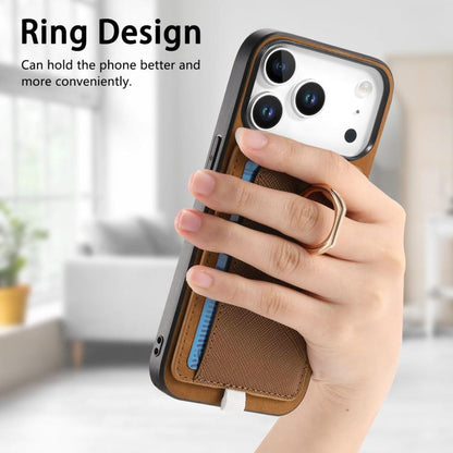 For iPhone 17 Pro Max Retro Cross Leather Ring Side Insert Card Bag MagSafe Phone Case(Brown) - iPhone 17 Pro Max Cases by buy2fix | Online Shopping UK | buy2fix