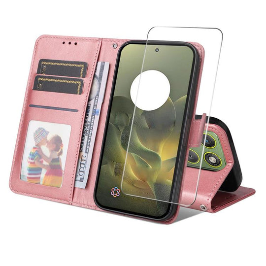 For Motorola Edge 70 / Moto X70 Air 5G ENKAY Card Wallet Calf Texture Leather Phone Case with Screen Film(Pink)