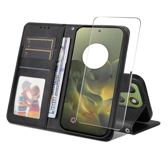 For Motorola Edge 70 / Moto X70 Air 5G ENKAY Card Wallet Calf Texture Leather Phone Case with Screen Film(Black)