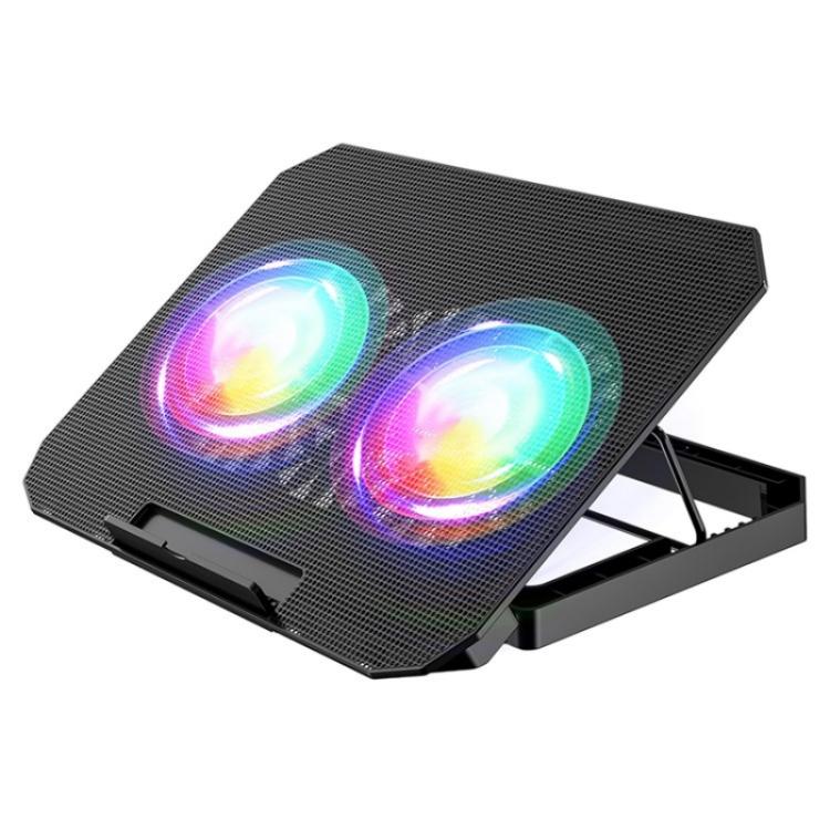 N33 RGB Dual Fans Cooling Pad Adjustable Height Laptop Stand with Phone Holder - Cooling Pads by buy2fix | Online Shopping UK | buy2fix