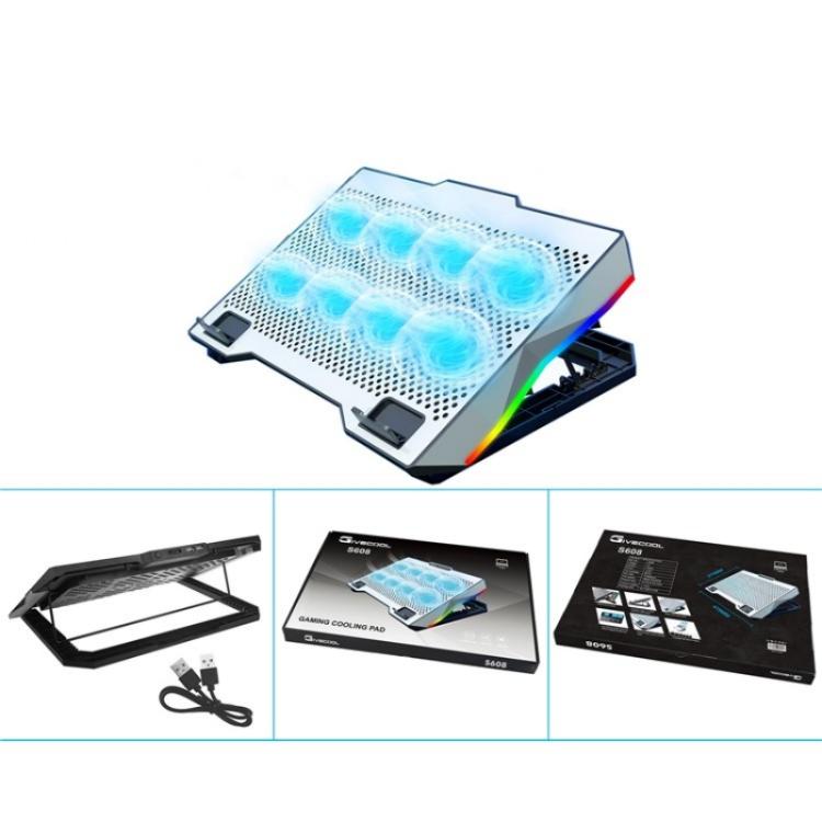 S608 RGB Light 8 Silent Fans Adjustable Height Stand Laptop Cooling Pad with Phone Holder - Cooling Pads by buy2fix | Online Shopping UK | buy2fix