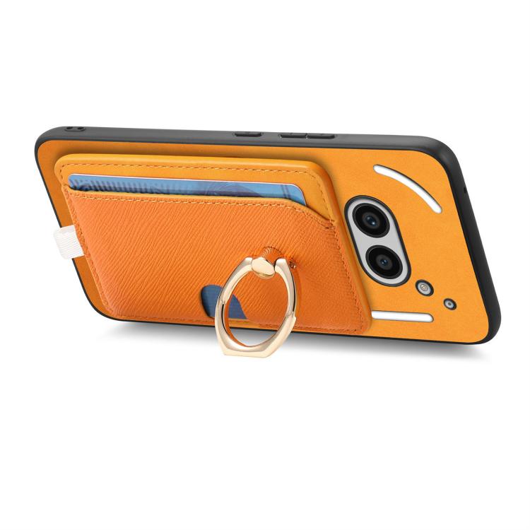 For Nothing CMF Phone 1 Retro Cross Leather Ring Side Insert Card Bag MagSafe Phone Case(Yellow) - Nothing Cases by buy2fix | Online Shopping UK | buy2fix