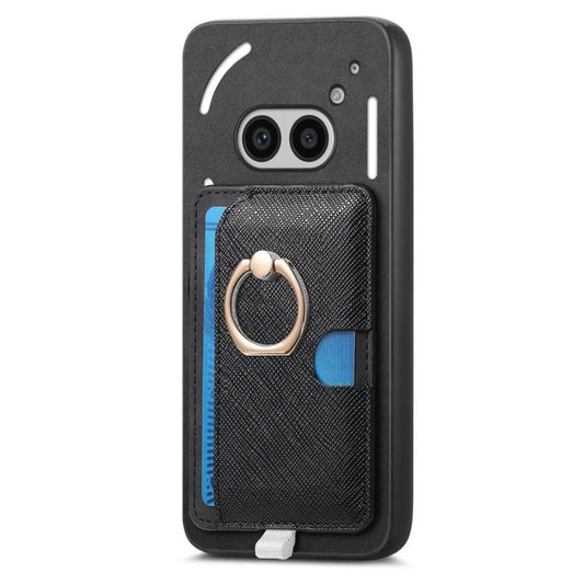 For Nothing CMF Phone 1 Retro Cross Leather Ring Side Insert Card Bag MagSafe Phone Case(Black) - Nothing Cases by buy2fix | Online Shopping UK | buy2fix