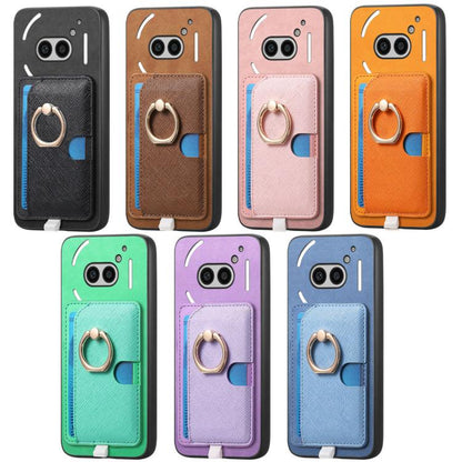 For Nothing CMF Phone 1 Retro Cross Leather Ring Side Insert Card Bag MagSafe Phone Case(Brown) - Nothing Cases by buy2fix | Online Shopping UK | buy2fix