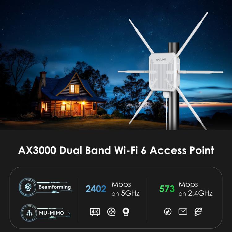 WAVLINK WN588HX3 AX3000 Outdoor WiFi Extender with 6 Antennas Dual Band WiFi Repeater, Plug:AU Plug - Wireless Routers by WAVLINK | Online Shopping UK | buy2fix