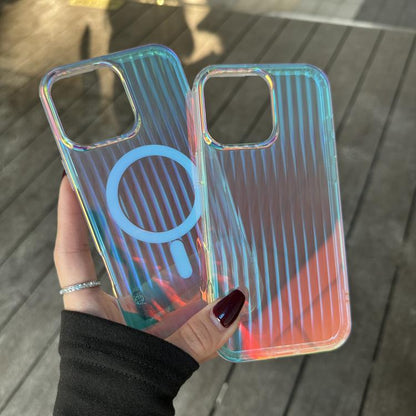 For iPhone 16e Laser Engraved Texture MagSafe Phone Case(Vertical Stripes) - iPhone 16e Cases by buy2fix | Online Shopping UK | buy2fix