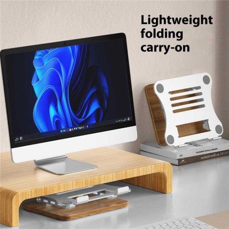 J32 Foldable Wood Base Desktop Metal Phone Holder Adjustable Laptop Stand(Grey) - Laptop Stand by buy2fix | Online Shopping UK | buy2fix