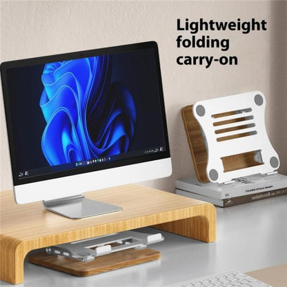J32 Foldable Wood Base Desktop Metal Phone Holder Adjustable Laptop Stand(Grey) - Laptop Stand by buy2fix | Online Shopping UK | buy2fix