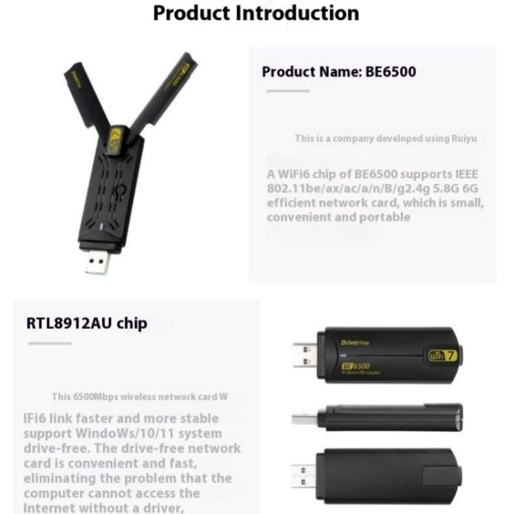 BE6500 Wireless Network Card Driver Free 6500M Tri Band WiFi 7 USB 3.0  Adapter for PC - USB Network Adapter by buy2fix | Online Shopping UK | buy2fix