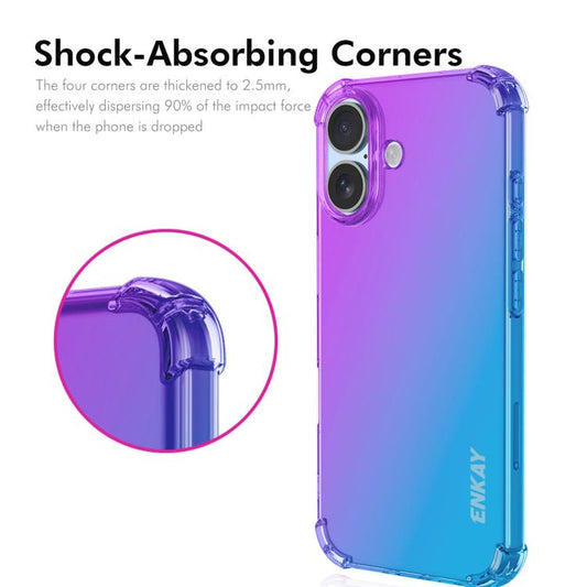 For iPhone 16 Plus ENKAY Hat-Prince Gradient Airbag TPU Phone Case(Blue Pink) - iPhone 16 Plus Cases by ENKAY | Online Shopping UK | buy2fix