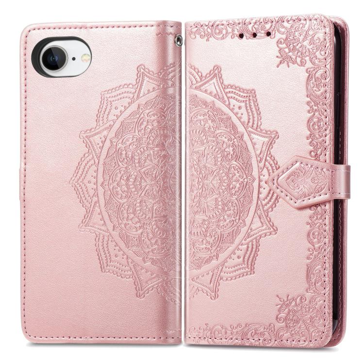 For iPhone 16e Mandala Flower Embossed Leather Phone Case(Rose Gold) - iPhone 16e Cases by buy2fix | Online Shopping UK | buy2fix