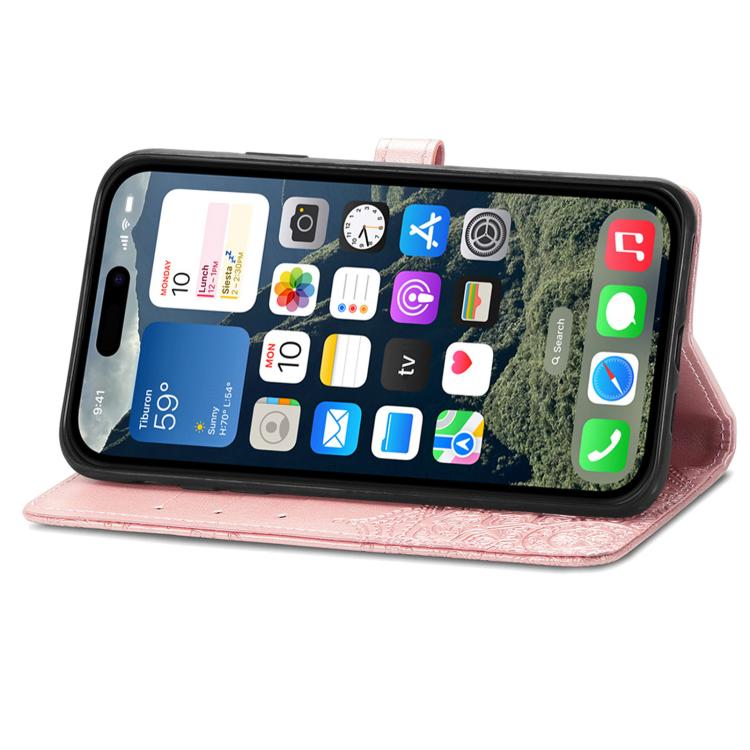 For iPhone 16e Mandala Flower Embossed Leather Phone Case(Rose Gold) - iPhone 16e Cases by buy2fix | Online Shopping UK | buy2fix