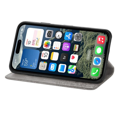 For iPhone 16e Mandala Flower Embossed Leather Phone Case(Gray) - iPhone 16e Cases by buy2fix | Online Shopping UK | buy2fix