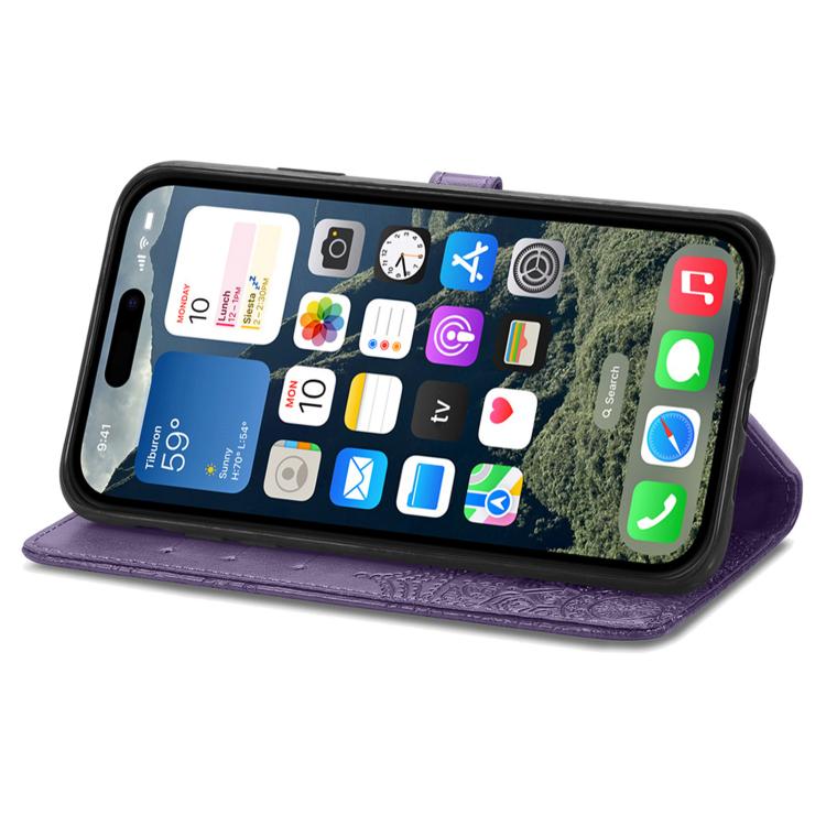 For iPhone 16e Mandala Flower Embossed Leather Phone Case(Purple) - iPhone 16e Cases by buy2fix | Online Shopping UK | buy2fix