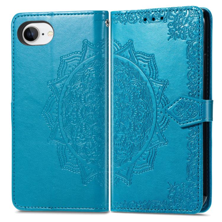 For iPhone 16e Mandala Flower Embossed Leather Phone Case(Blue) - iPhone 16e Cases by buy2fix | Online Shopping UK | buy2fix