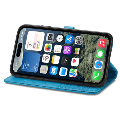 For iPhone 16e Mandala Flower Embossed Leather Phone Case(Blue) - iPhone 16e Cases by buy2fix | Online Shopping UK | buy2fix