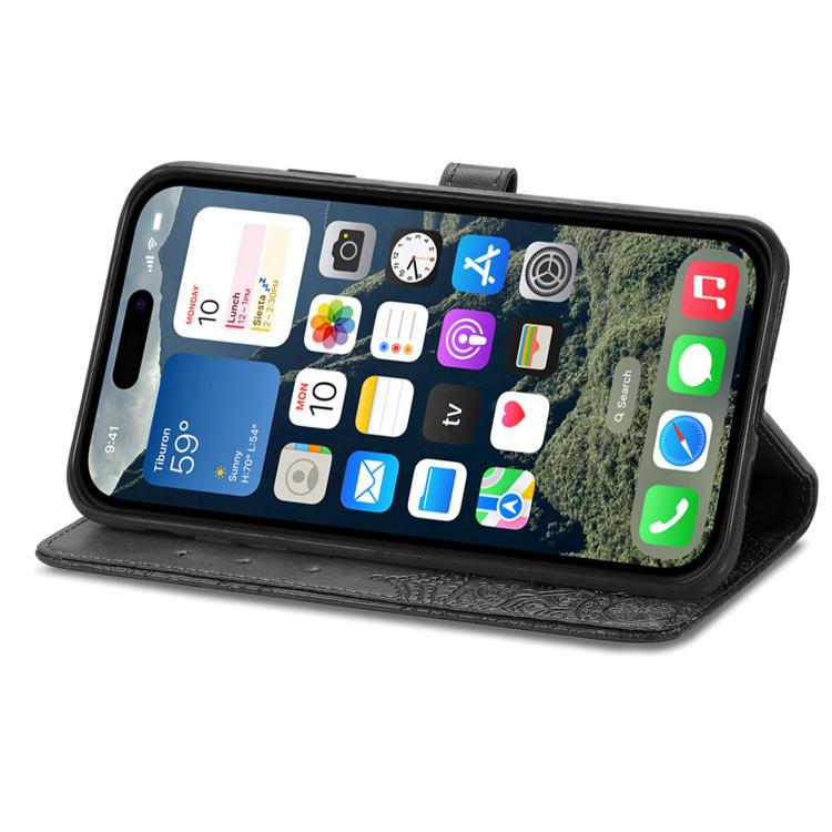 For iPhone 16e Mandala Flower Embossed Leather Phone Case(Black) - iPhone 16e Cases by buy2fix | Online Shopping UK | buy2fix