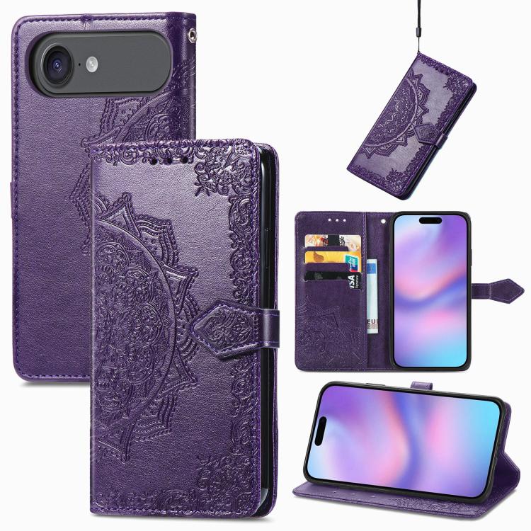 For iPhone Air Mandala Flower Embossed Leather Phone Case(Purple) - iPhone Air Cases by buy2fix | Online Shopping UK | buy2fix