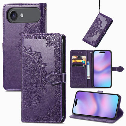 For iPhone Air Mandala Flower Embossed Leather Phone Case(Purple) - iPhone Air Cases by buy2fix | Online Shopping UK | buy2fix