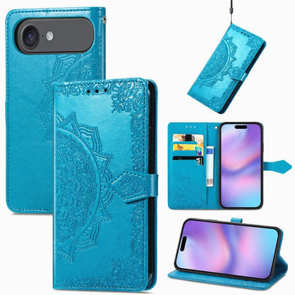 For iPhone Air Mandala Flower Embossed Leather Phone Case(Blue) - iPhone Air Cases by buy2fix | Online Shopping UK | buy2fix