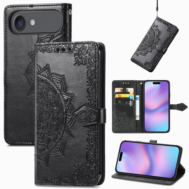 For iPhone Air Mandala Flower Embossed Leather Phone Case(Black) - iPhone Air Cases by buy2fix | Online Shopping UK | buy2fix
