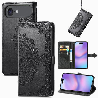 For iPhone Air Mandala Flower Embossed Leather Phone Case(Black) - iPhone Air Cases by buy2fix | Online Shopping UK | buy2fix