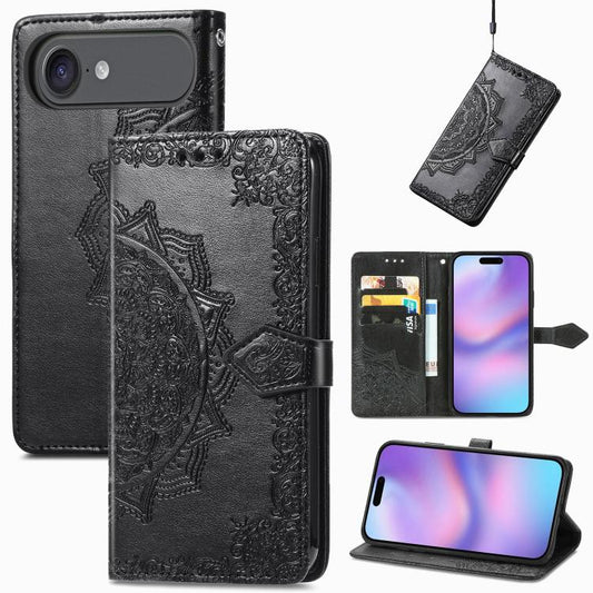 For iPhone Air Mandala Flower Embossed Leather Phone Case(Black) - iPhone Air Cases by buy2fix | Online Shopping UK | buy2fix