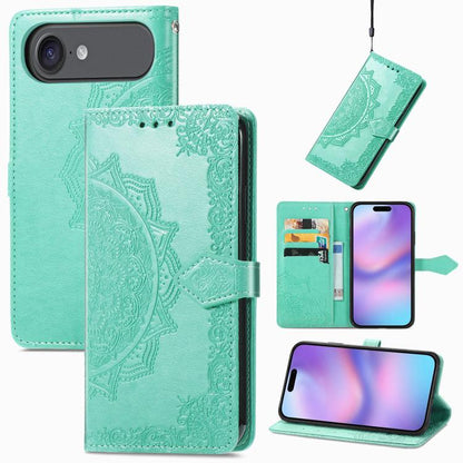 For iPhone Air Mandala Flower Embossed Leather Phone Case(Green) - iPhone Air Cases by buy2fix | Online Shopping UK | buy2fix