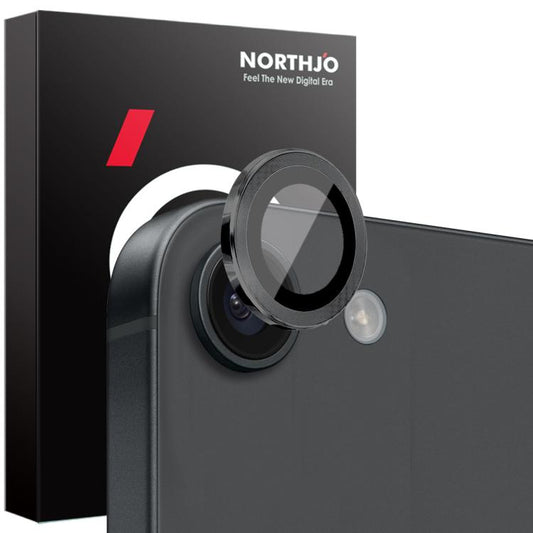 For iPhone 16e NORTHJO Camera Lens Protector CD Metal Ring Tempered Glass Film(Black) - iPhone 16e Tempered Glass by NORTHJO | Online Shopping UK | buy2fix