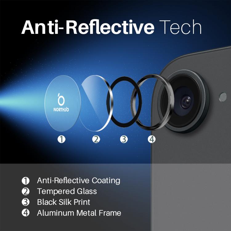 For iPhone 16e NORTHJO Camera Lens Protector CD Metal Ring Tempered Glass Film(Black) - iPhone 16e Tempered Glass by NORTHJO | Online Shopping UK | buy2fix