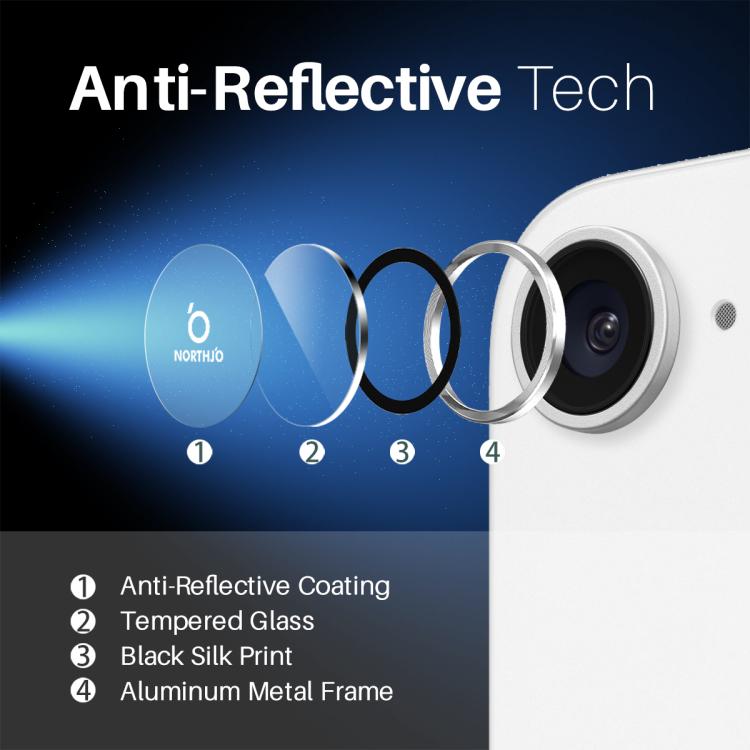 For iPhone 16e NORTHJO Camera Lens Protector CD Metal Ring Tempered Glass Film(Silver) - iPhone 16e Tempered Glass by NORTHJO | Online Shopping UK | buy2fix