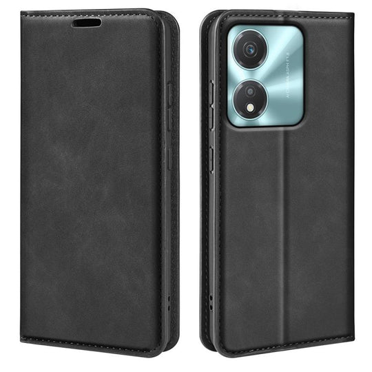 For Honor X5c Plus Retro-skin Magnetic Suction Leather Phone Case(Black)