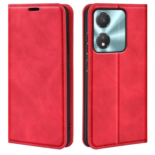 For Honor X5c Plus Retro-skin Magnetic Suction Leather Phone Case(Red)