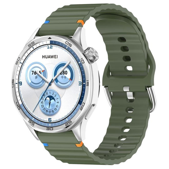 For Huawei Watch GT 5 46mm Wavy Grain Stitched 22mm Silicone Watch Band(Army Green)
