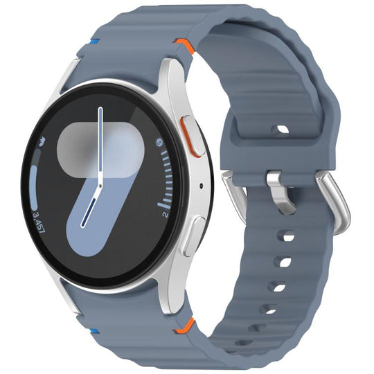 For Samsung Galaxy Watch 7 40 / 44mm Wavy Grain Stitched Silver Buckle Silicone Watch Band(Blue)