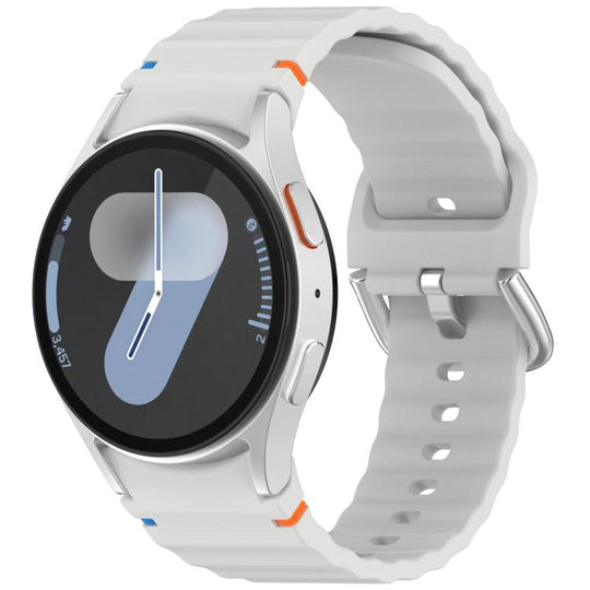 For Samsung Galaxy Watch 7 40 / 44mm Wavy Grain Stitched Silver Buckle Silicone Watch Band(Light Gray)