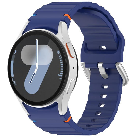 For Samsung Galaxy Watch 7 40 / 44mm Wavy Grain Stitched Silver Buckle Silicone Watch Band(Midnight Blue)
