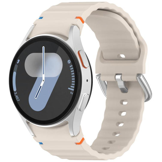 For Samsung Galaxy Watch 7 40 / 44mm Wavy Grain Stitched Silver Buckle Silicone Watch Band(Starlight)