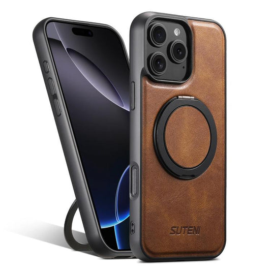 For iPhone 16 Pro Max Suteni G3 Oil Wax 360 Rotation Holder MagSafe Back Phone Case(Brown) - iPhone 16 Pro Max Cases by Suteni | Online Shopping UK | buy2fix