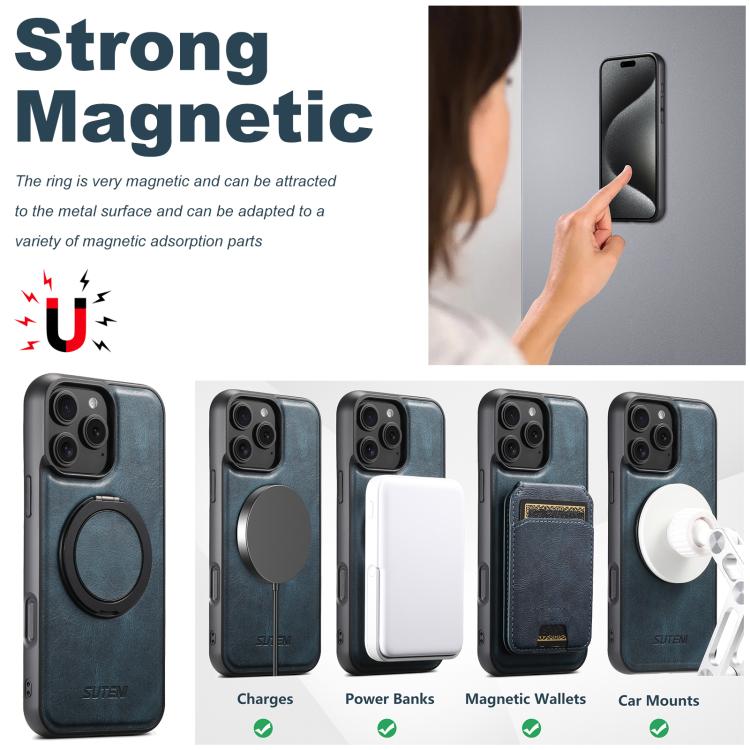 For iPhone 16 Pro Suteni G3 Oil Wax 360 Rotation Holder MagSafe Back Phone Case(Blue) - iPhone 16 Pro Cases by Suteni | Online Shopping UK | buy2fix
