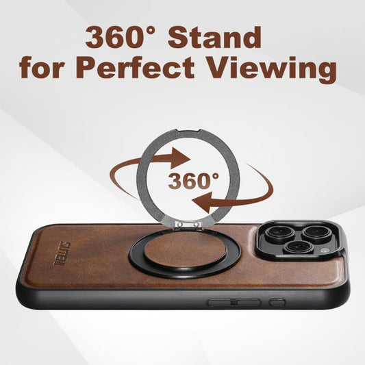 For iPhone 16 Plus Suteni G3 Oil Wax 360 Rotation Holder MagSafe Back Phone Case(Brown) - iPhone 16 Plus Cases by Suteni | Online Shopping UK | buy2fix